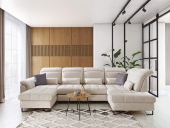 Wspaniały narożnik U klasy premium z regulacją głębokości siedzisk z funkcją spania