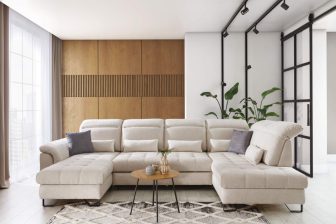 Wspaniały narożnik U klasy premium z regulacją głębokości siedzisk z funkcją spania