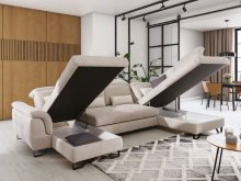 Duży narożnik w kształcie C z dwoma pojemnikami na pościele