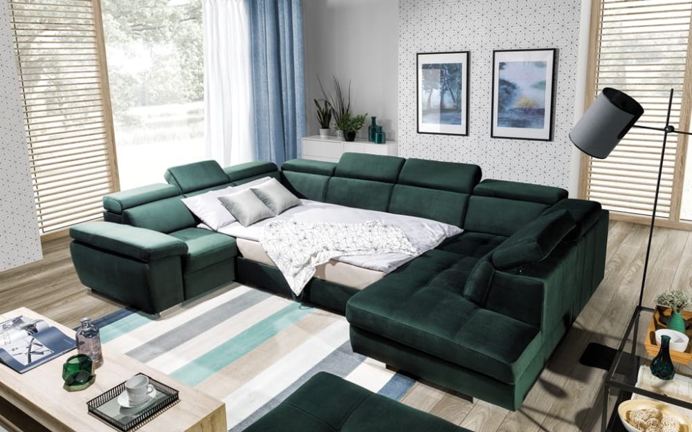 Ogromny narożnik w kształcie podkowy z funkcją spania codziennego