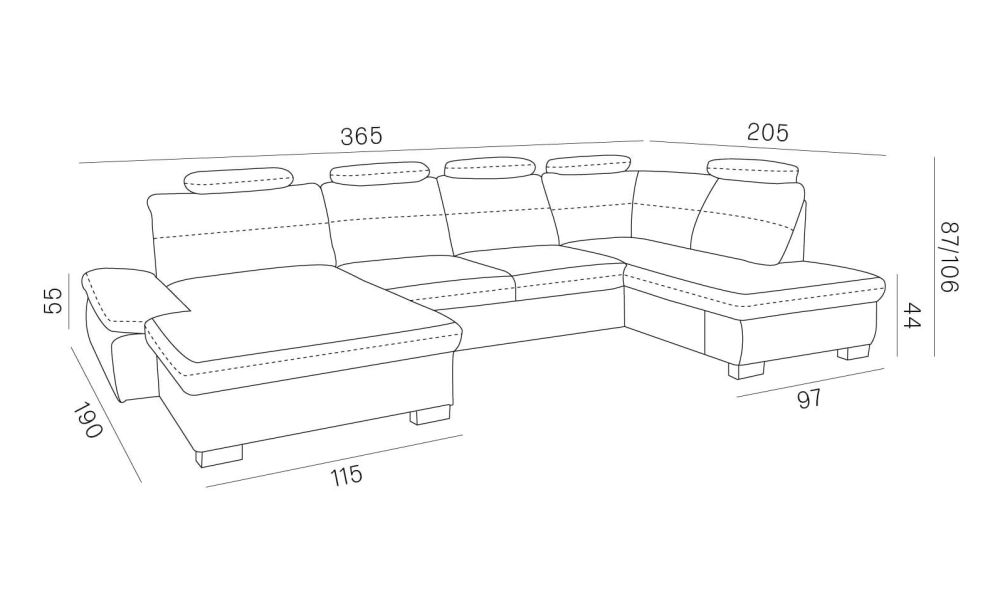 Narożnik U z regulowaną głębokością siedzisk z funkcją spania CROATIA U 6