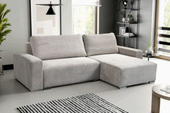 Mały narożnik do salonu z poduchami z funkcją spania codziennego