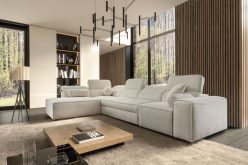Długa kanapa narożna do salonu z funkcją spania