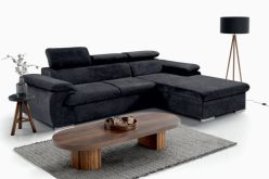 Czarny, nowoczesny narożnik do salonu z zagłówkami