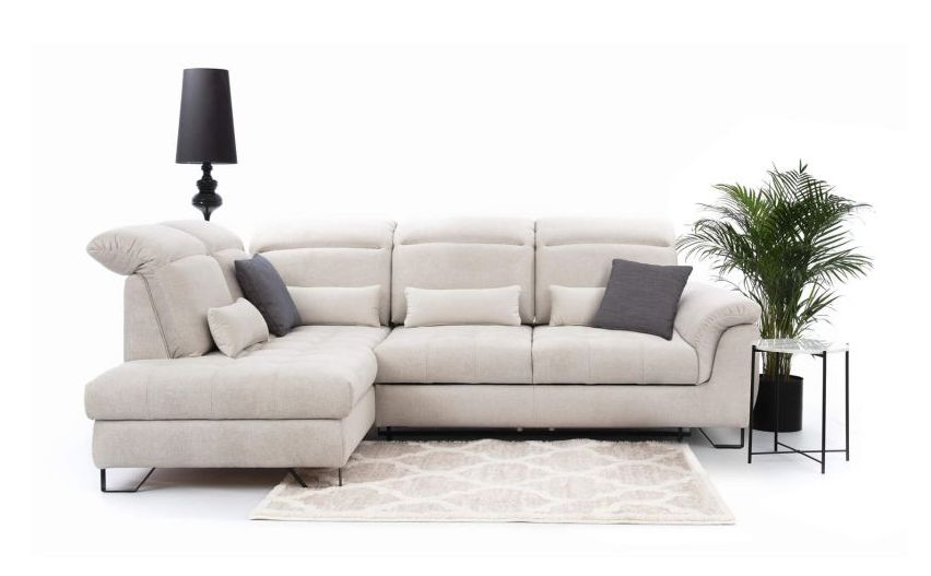 Niesamowity narożnik do salonu z regulowanymi oparciami i zagłówkami z dużą powierzchnią spania