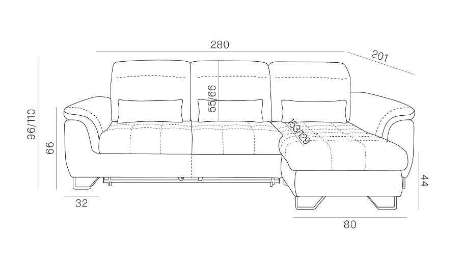 Narożnik z funkcją spania regulacja głebokości siedzisk GIOTTO S 4