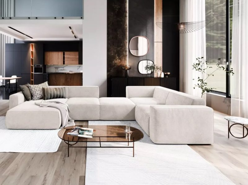 Modułowy narożnik z funkcją spania i designerskim wyglądem