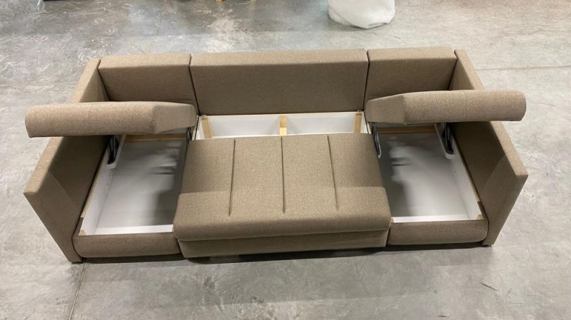 Mały narożnik U z funkcją spania i dodatkowym miejscem do przechowywania