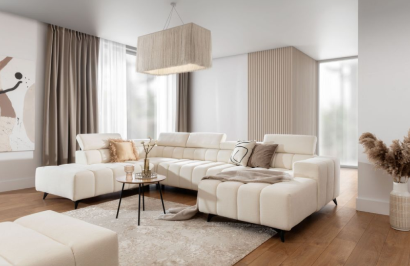 Narożnik z funkcją spania i łatwoczysczącą tkaniną do codziennego użytku