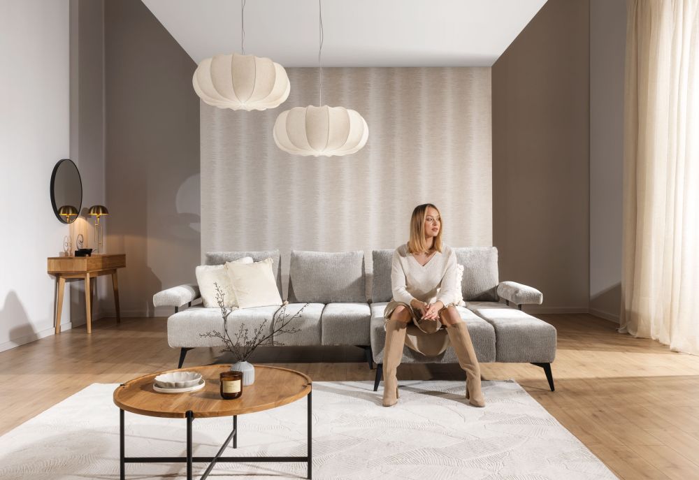 Modny narożnik z funkcją spania i łatwoczysczącą tkaniną