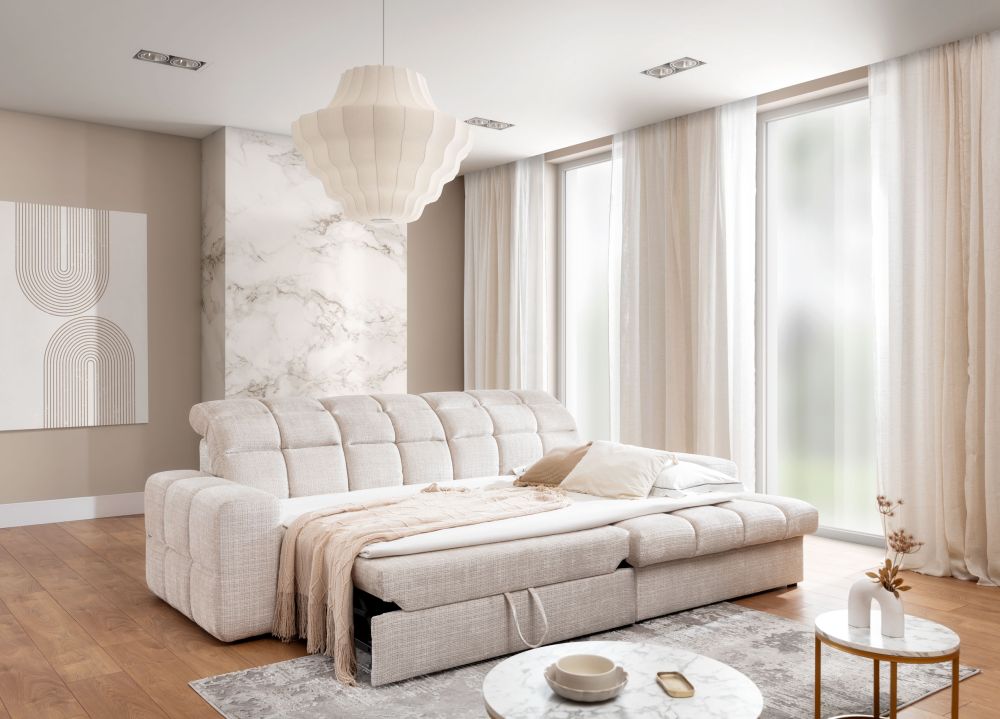 Piękny narożnik z funkcją spania i materacem sprężynowym