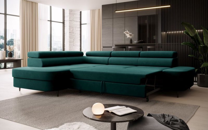 Luksusowy narożnik z funkcją spania i materacem sprężynowym