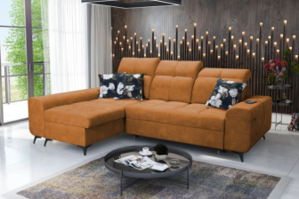 Cynamonowy narożnik z funkcją spania z możliwością zamiany stron