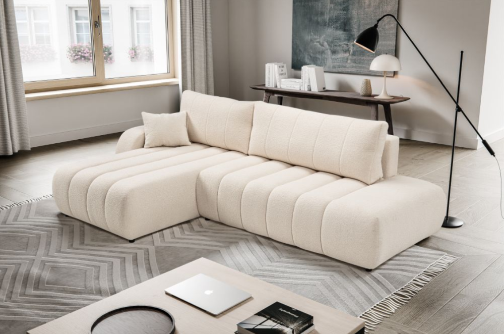 Narożnik z funkcją spania i pojemnikiem na pościel