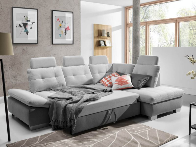 Ekskluzywny narożnik z funkcją spania i systemem rozkładania typu delfin