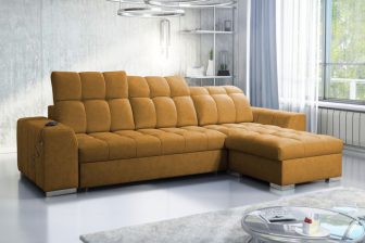 Elegancki narożnik rozkładany z zagłówkami zintegrowanymi z oparciem