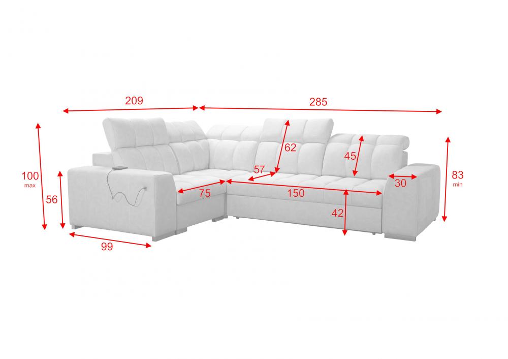 Narożnik z funkcją spania z USB KIRIS 2 16