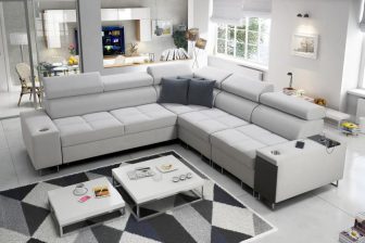 Symetryczny narożnik z oparciem z obu stron z zagłówkami i barkiem