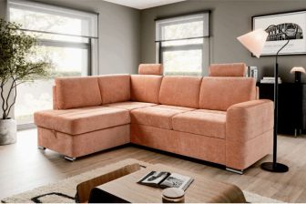 Mały narożnik dwustronny z zagłówkami z funkcją spania