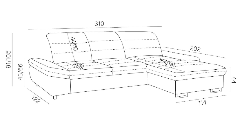 Narożnik z funkcją spania regulacja głębokości RAGUSSO S 5