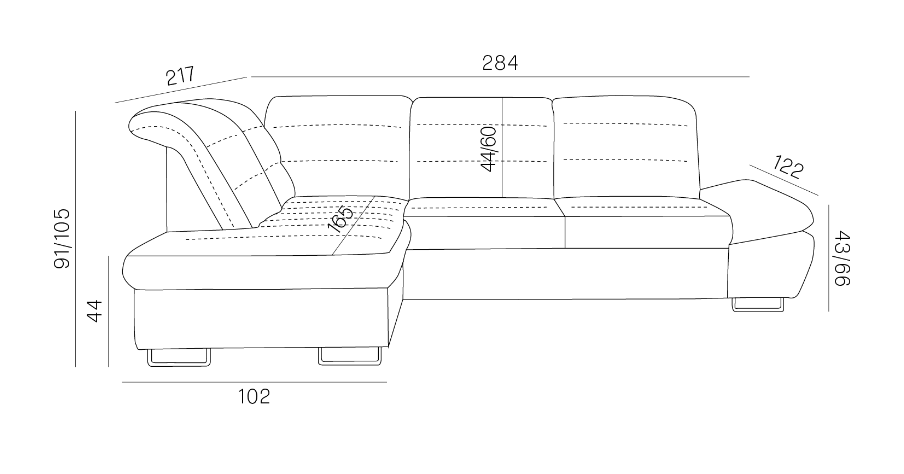 Narożnik z funkcją spania regulacja głębokości RAGUSSO L 3