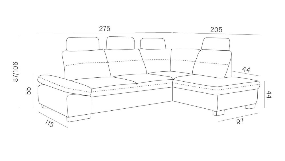 Narożnik z regulowaną głębokością oparć z funkcją spania CROATIA L 5