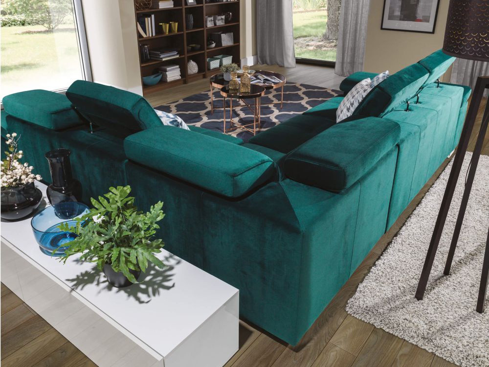 Wygodny narożnik do salonu nowoczesny z regulowanymi zagłówkami