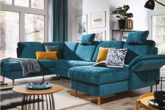 Granatowy narożnik do salonu w kształcie litery U