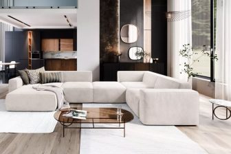 Modułowy narożnik do salonu z funkcją spania w stylu glamour