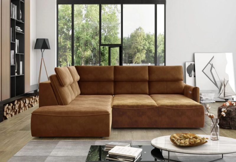Miękki narożnik do salonu z funkcją spania w stylu industrialnym