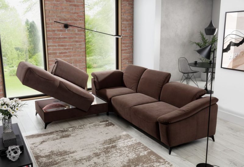 Rozkładany narożnik do salonu z funkcją spania w stylu industrialnym