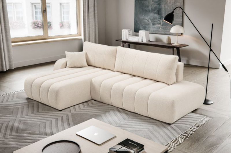 Piękny narożnik rozkładany do małego salonu w kształcie litery L