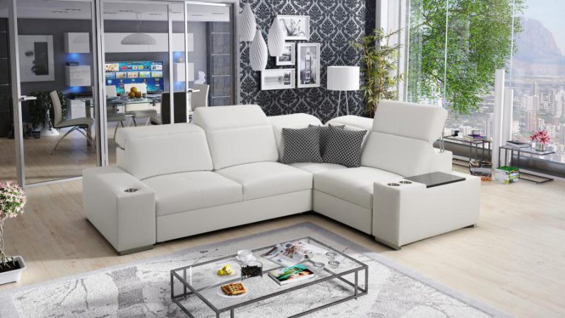 Ekskluuzywny narożnik rozkładany do małego salonu z funkcją spania codziennego