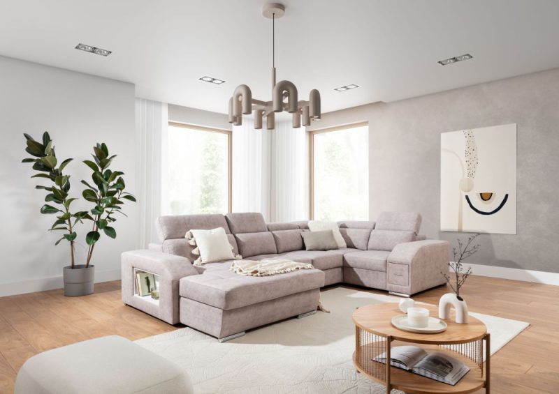 Narożnik rozkładany w kształcie litery U z regulowanymi zagłówkami