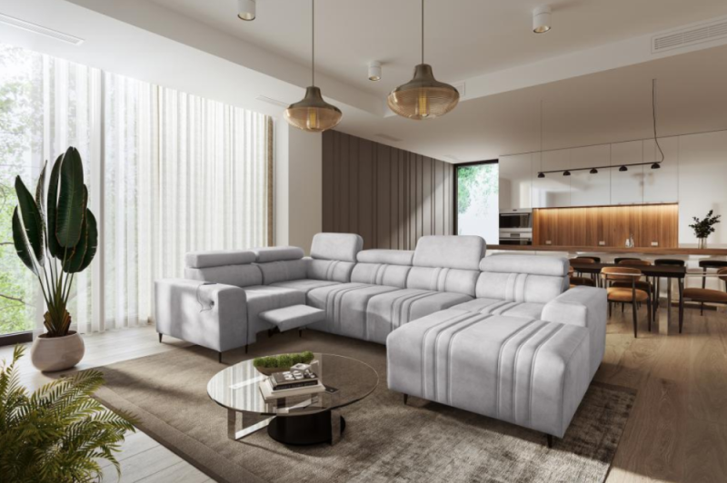 Narożnik rozkładany z funkcją spania i regulowanymi oparciami dla osób z problemami kręgosłupa