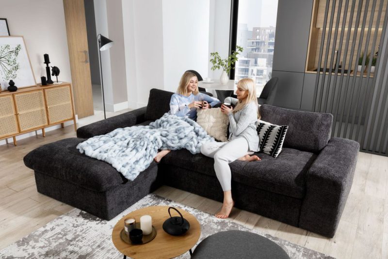 Modna, nowoczesna rogówka narożna z pojemnikiem na pościel