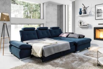 Nowoczesna rogówka narożna z pojemnikiem na pościel