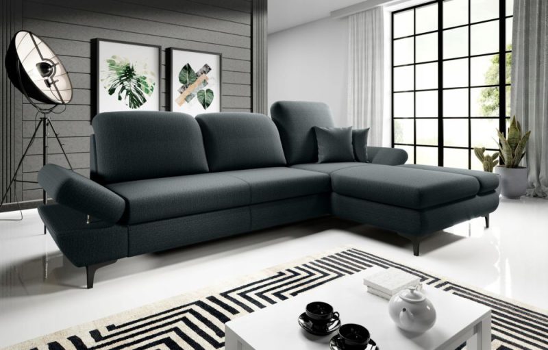 Nowoczesna rogówka narożna z regulowanymi zagłówkami i podłokietnikami