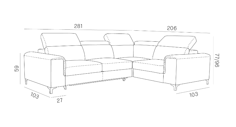 Rozkładany narożnik zagłówki z regulacją GEMMA M 3