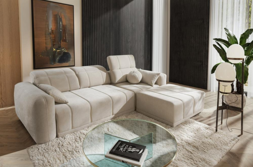 Sofa narożna rozkładana z dużą powierzchnią spania