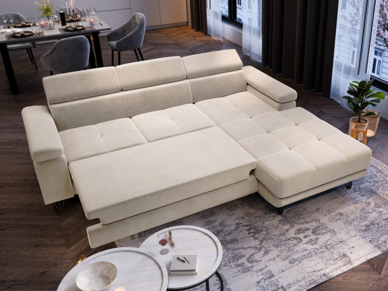 Sofa narożna z dużą powierzchnią spania