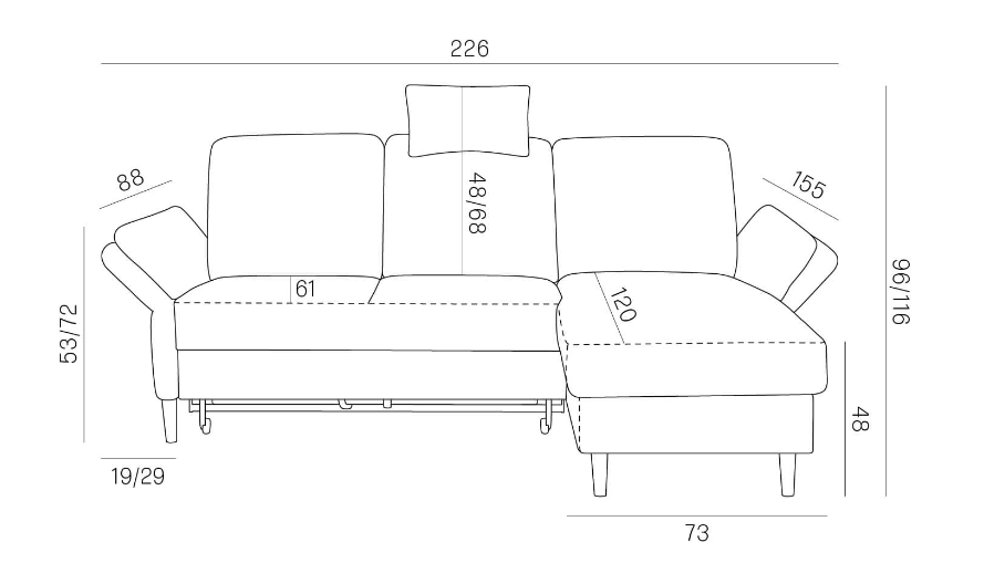 Uroczy narożnik z funkcją spania SOPRANO S 4