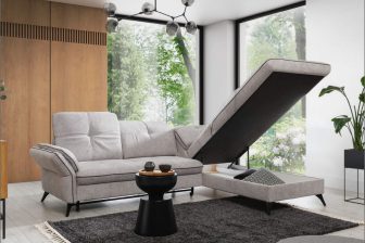 Kanapa narożna z funkcją spania i pojemnikiem na pościel