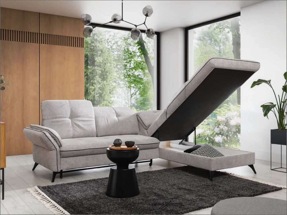 Kanapa narożna z funkcją spania i pojemnikiem na pościel