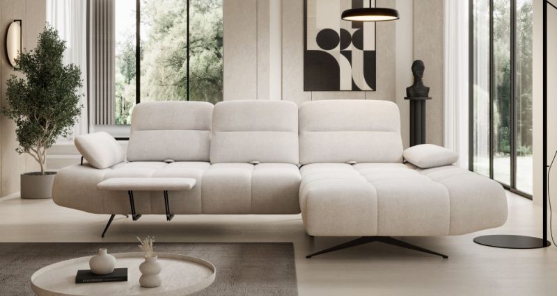 Kanapa narożna z funkcją spania na wysokich nóżkach z funkcją relaks