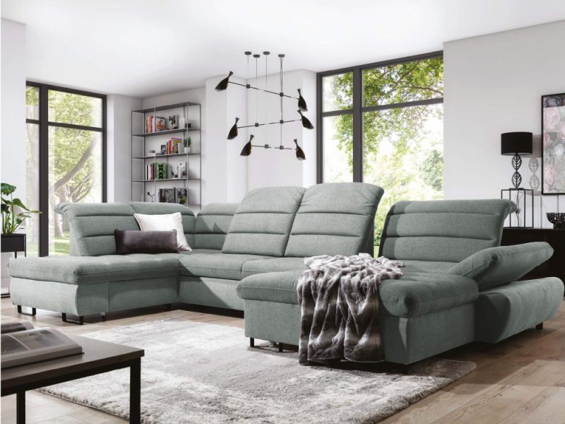 Kanapa narożna z funkcją spania w kolorze szarym z dodatkową regulacją oparcia