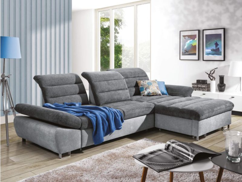 Kanapa narożna z funkcją spania w tkaninie welurowej z wysokim oparciem