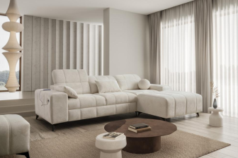 Kanapa narożna z funkcją spania z dodatkowymi poduszkami