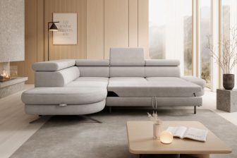 Kanapa narożna z funkcją spania z nowoczesnym designem i wysokimi nóżkami