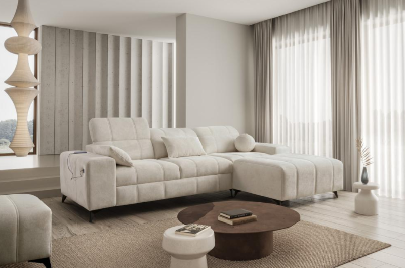 Kanapa narożna z funkcją spania z nowoczesnym designem w tkaninie łatwoczyszczącej